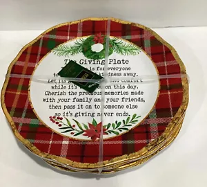 4 Holiday Country Christmas Melamine 10.5" Dinner Plates The Giving Plate NEW - Picture 1 of 5