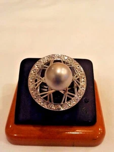 Anillo Oro Blanco 18k con Diamantes Rosa Corte Europeo y Perla Redonda - Imagen 1 de 12