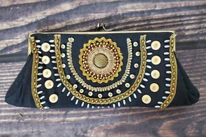 Coldwater Creek Black Beaded Embellished Small Clutch, Shoulder bag Purse - Picture 1 of 6