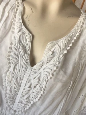 Blusa Campesina RAVIYA Blanca Algodón Crochet Cubre Boho Top Talla L Mariposa Foto 1 de 4