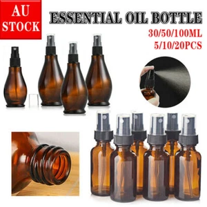 30-100ml Amber Glass Essential Oil Spray Roller Bottles Mist Sprayer Containers - Picture 1 of 18