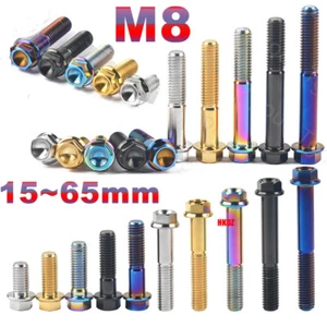 M8*15~65mm Titanium Bolt Pitch 1.25mm Flange Outer Hex Head Ti Screws Motorcycle - Picture 1 of 23