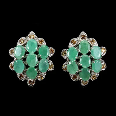925 Orecchini Argento Sterling Ovale Smeraldo Zaffiro Naturale Gemma Gioiello - Immagine 1 di 4