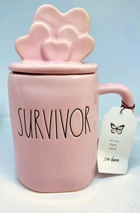 Rae Dunn -Survivor- Pink Mug w/hearts topper. Breast Cancer Awareness - Picture 1 of 2