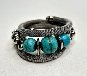 Mesh & Howlite Wrap Bracelet Silver and Turquoise - Picture 1 of 4
