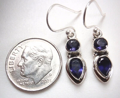 Faceted Iolite Teardrop 925 Sterling Silver Dangle Double Gem Earrings Small - Image 1 of 4