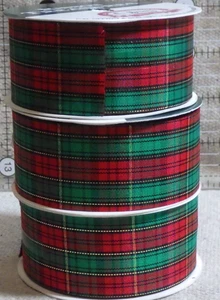 3 Vintage Offray Band Schätze 8 Fuß -2,74 m 1 3/8-35 mm breit grün kariert gold - Bild 1 von 4