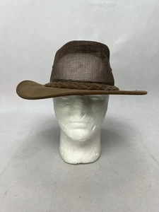 MINNETONKA Air Flow Hat Genuine Leather Brown Size Medium - Picture 1 of 5