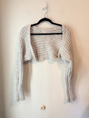Anthropologie Open Front Crop Cardigan Sweater Chunky Knit Ivory Blue Size Med - Image 1 of 4