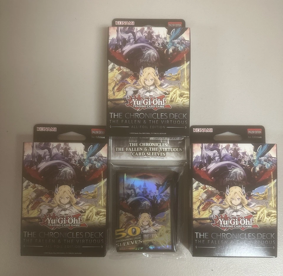 YUGIOH THE CHRONICLES DECK THE FALLEN AND THE VIRTUOUS 3x PAQUETE DE CUBIERTAS + MANGAS Foto 1 de 3