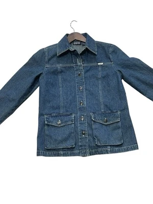 Blassport 女式复古蓝色牛仔轻便卡车司机夹克 90 年代 S 码 — 第 1/4 张图片