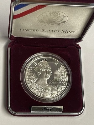 1999 S Dolly Madison COMMEMORATIVE SILVER DOLLAR PROOF COIN fast  Shipping - Image 1 of 4