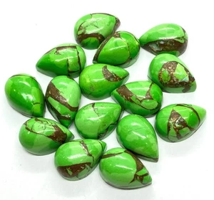 Green Copper Turquoise Pear Flat Back AAA Loose Gemstone For Assorted Jewelry - Picture 1 of 18