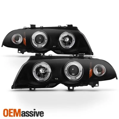 Fits 1999-01 BMW E46 3-Series 4Dr Sedan Halo Projector Headlights Black Smoked - Изображение 1 из 4