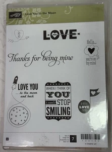 Stampin' Up! Rubber Stamps - Love You To The Moon On My Mind Wooden Mounted Set - Picture 1 of 2