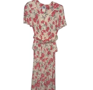 Vintage Lanz Originals Pink Floral Belted Midi Dress Women Size 8 BLEMISH - Picture 1 of 6