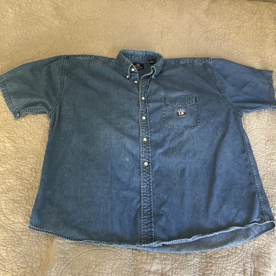 Винтажная мужская джинсовая рубашка 90-х Karl Kani на пуговицах с вышитым логотипом XXL - Изображение 1 из 4