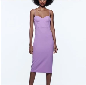 Vestido Zara Lila Púrpura Estilo Corsé Midi Cambio Talla Mediana Correas Ajustables Nuevo con Etiquetas - Imagen 1 de 11