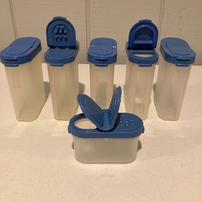 LOT OF 6 TUPPERWARE  Modular Mates SPICE CONTAINERS #1846 #1843 BLUE Flip Lids - Image 1 of 2