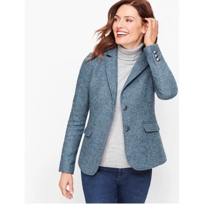 Talbots Shetland Wool Blazer Plus Size 20W Blue Herringbone Tweed Blazer Jacket - Image 1 of 4
