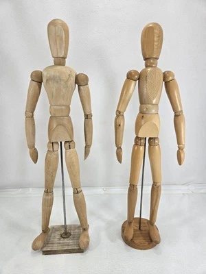 Articulated Artist Mannequins Wood Art Deco Era Extra Large 21" Male And Female  - Image 1 of 4