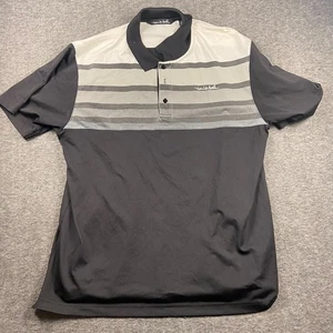 TRAVIS MATHEW Golf Polo Shirt L Black & Gray Striped Performance Short Sleeve - Picture 1 of 11