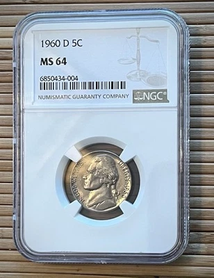 1960-D  5C  Jefferson Nickel   NGC MS64 Cert# 6850434-004 - Image 1 of 2