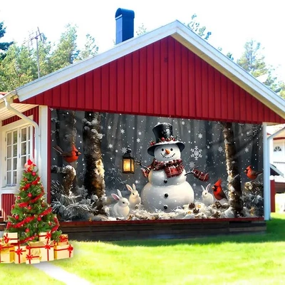 Schneemann Kaninchen Vogel Garage Tür Banner Gewebe Outdoor Hintergrund - Bild 1 von 4