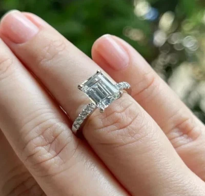 IGI 1.70CT Emerald Cut Lab Grown Diamond Engagement Ring in 14k White Gold - Image 1 of 4