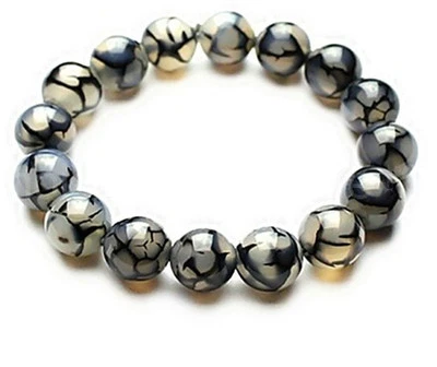 Brazalete elástico de 10 mm con venas de dragón negro real ágata cuentas redondas para mujer Foto 1 de 3