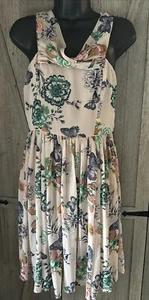 Hell Bunny Sz M Halter Dress Lined Floral Chiffon Pin-up Retro Pink Teal Peach - Picture 1 of 15