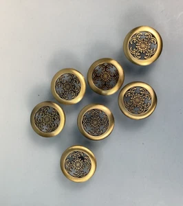 7 Vintage Round Cabinet Knob Drawer Pulls 1.5" Handles Knobs Ornate - Picture 1 of 3