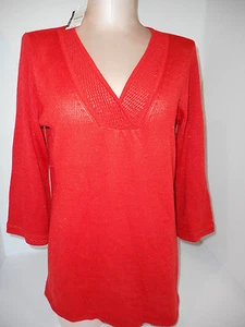 NWT New York & Company Womens V-Neck Sweater Blouse Top Shirt Size L Large Red - Picture 1 of 9