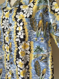 Reebesse Hawaiian Camp Shirt Cotton Blue Surfboard Floral Surfers XL USA - Picture 1 of 4