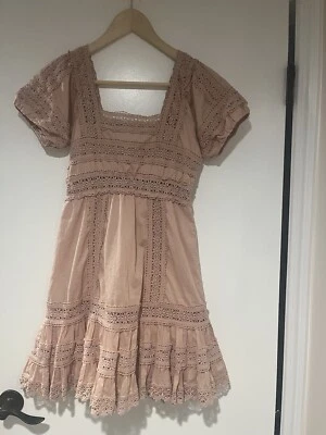 Mini Vestido Victoria's Secret Rosa Polvoriento Ojales Manga Hinchada Babydoll Forrado Talla 0 Foto 1 de 4