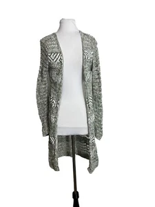 Faded Glory Damen Cardigan Größe 4-6 grau weiß offen Strick vorne offen lang Baumwolle - Bild 1 von 6