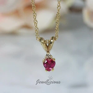 14K Yellow Gold Natural Diamond Small Heart Charm Pendant with chain - Picture 1 of 5