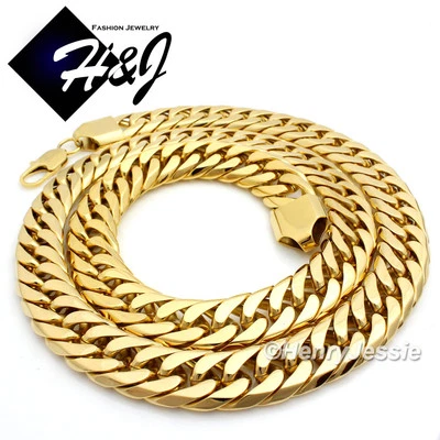 Collar de cadena cubano chapado en oro de 16 mm de acero inoxidable pesado de 20-40" HOMBRE Foto 1 de 4
