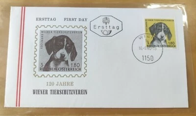 奥地利狗邮票首日封Austria Vienna Animal Protection Society 1966 Puppy Dog stamp FDC - Image 1 of 4