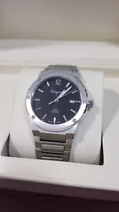 In Box Salvatore Ferragamo F-80 Classic Series Black Dial Steel Band Men's Watch - Picture 1 of 3