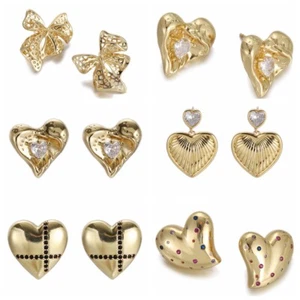 Lindos pendientes coreanos de corazón de circón de cristal multicolor para mujer - Imagen 1 de 23