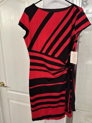 Vestido Vaina BOSTON APROPIADO Nudo, Rayas Rojas y Negras, Forrado, Talla 14, Nuevo con Etiquetas: $129 Foto 1 de 4