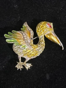 Broche pelícano vintage Coro estrás esmalte firmado prendedor RARO - Imagen 1 de 8