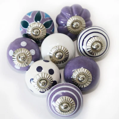Möbelknöpfe Set 6-8-10 STK   Griffe Flieder Lila Weiß Keramik Knöpfe Möbelknopf  - Bild 1 von 4