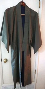 Japanischer Kimono Vintage handgenähte Herrenrobe blaues Futter - Bild 1 von 10