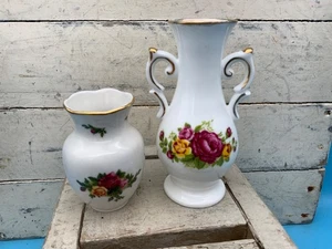 Jarrones de porcelana de colección, lote de 2, rosas antiguas de campo y rosas de cabaña - Imagen 1 de 6