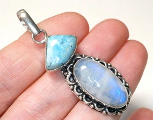 GJ69 GW  MONDSTEIN OVAL &  LARIMAR ANHÄNGER  SUPER BLUE 22mm+ *TOP* +KETTE / LED - Bild 1 von 6