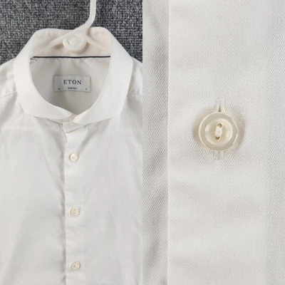 Eton 17 Super Slim Signature Twill Cotton Convertible Cuff White Button Up Shirt - Image 1 of 4