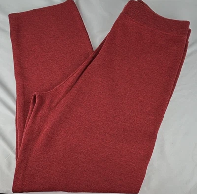 Calça Eileen Fisher vermelha 100% lã perna larga tamanho G suéter cintura elástica - Imagem 1 de 4