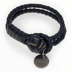 BOTTEGA VENETA Bracelet Leather Men's Black Authentic 8505 - Picture 1 of 5